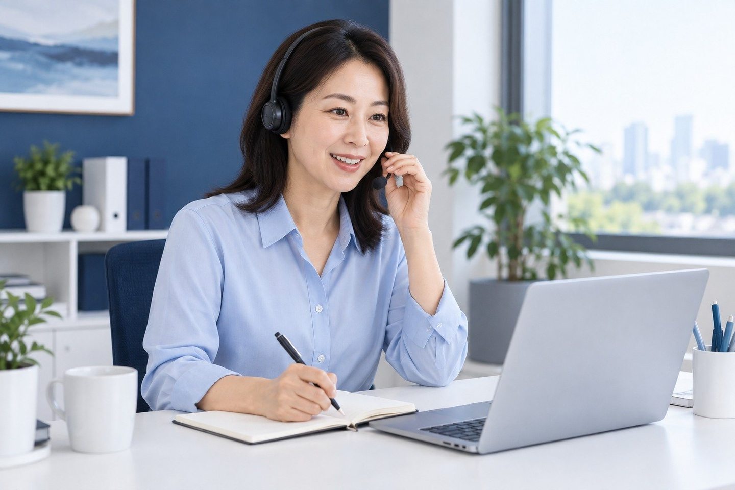 사무 공간에서 노트북으로 상담 업무를 보는 여성 — 카드가맹점 PG사 수수료 옆 가게와 숫자가 다른 까닭은 대개 세 줄에 있어요.