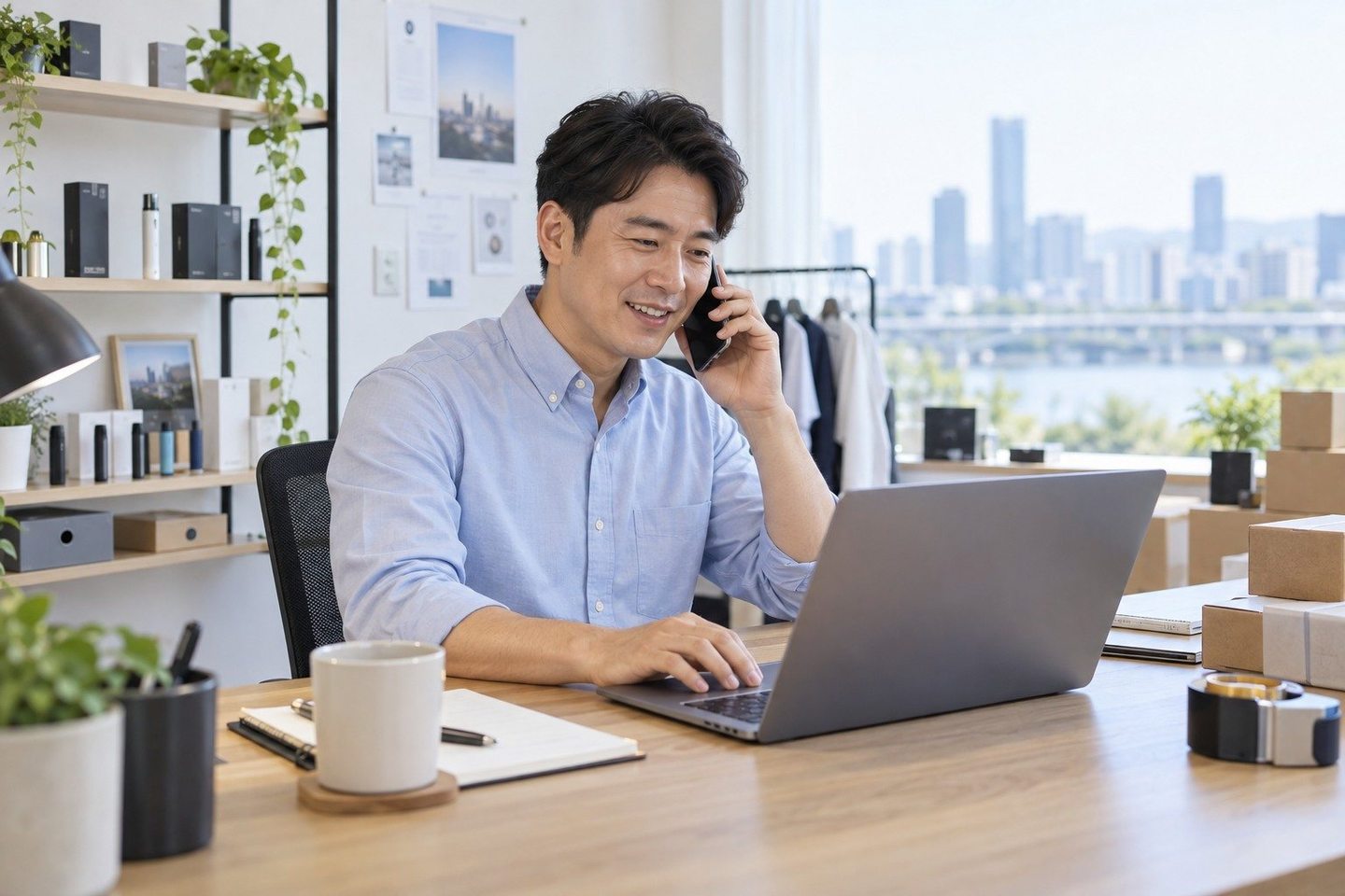 노트북과 서류를 펼쳐 내용을 확인하는 두 사람 — 카드가맹점 PG사 수수료 매출 구간매출 구간, 먼저 찾아보세요. 연락 주시면 우리 가게 구간에 맞춰 견적을 짜 드려요.